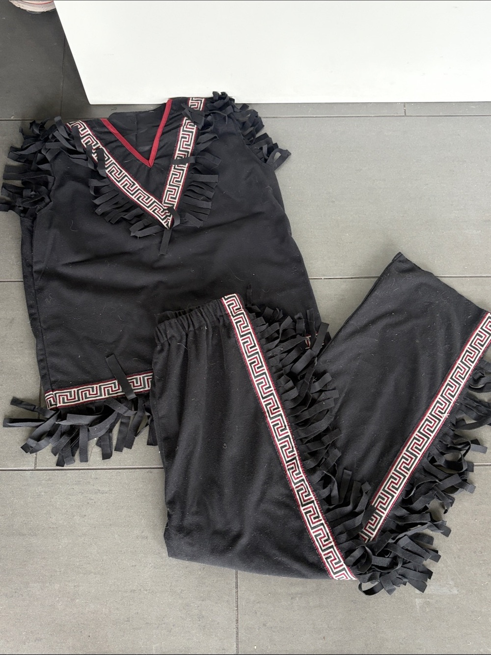 Native American Kid’s Costume with Fringe-Trim and Red Stripe Detail